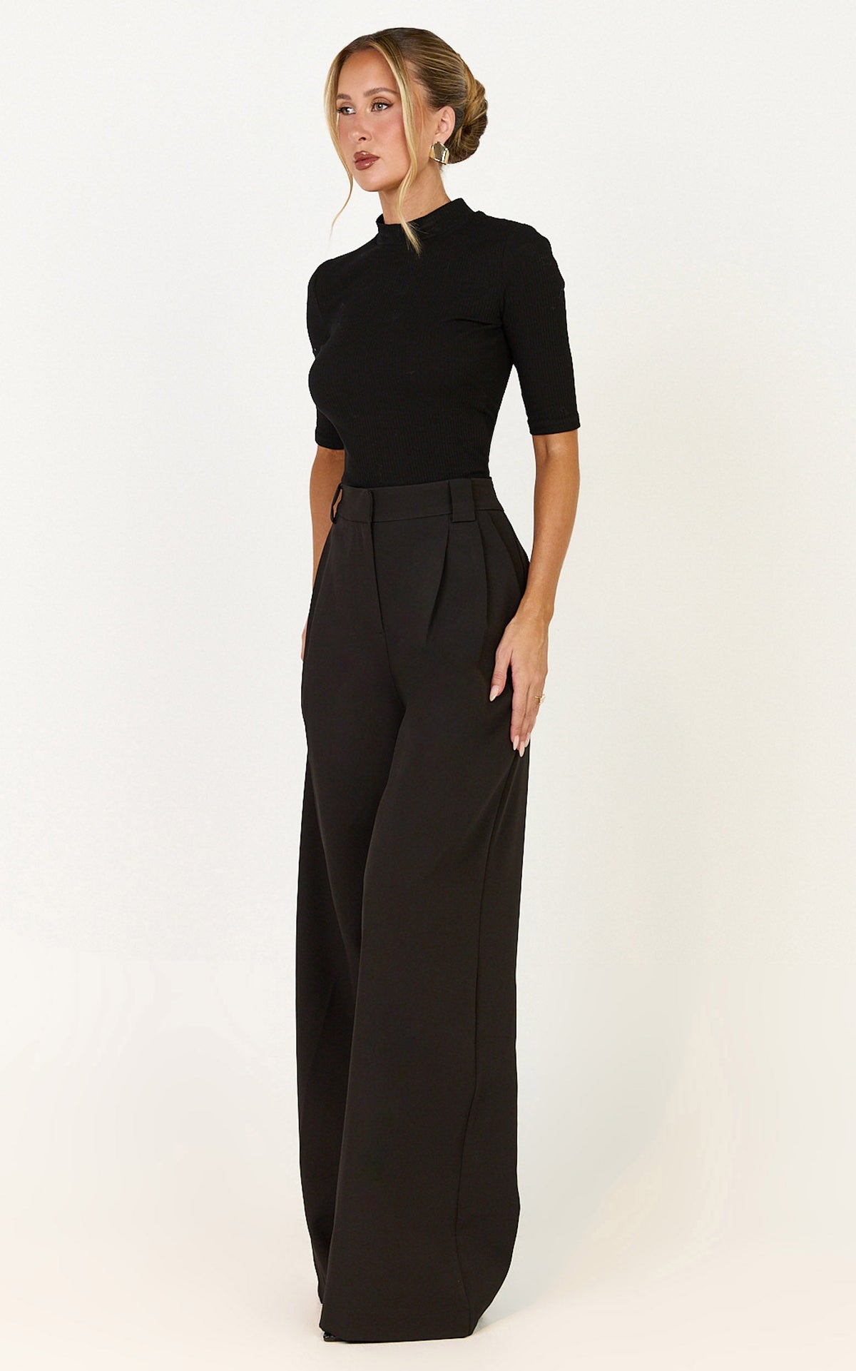 Jane Pants - High Waist Tailored Wide Leg Pants in Black