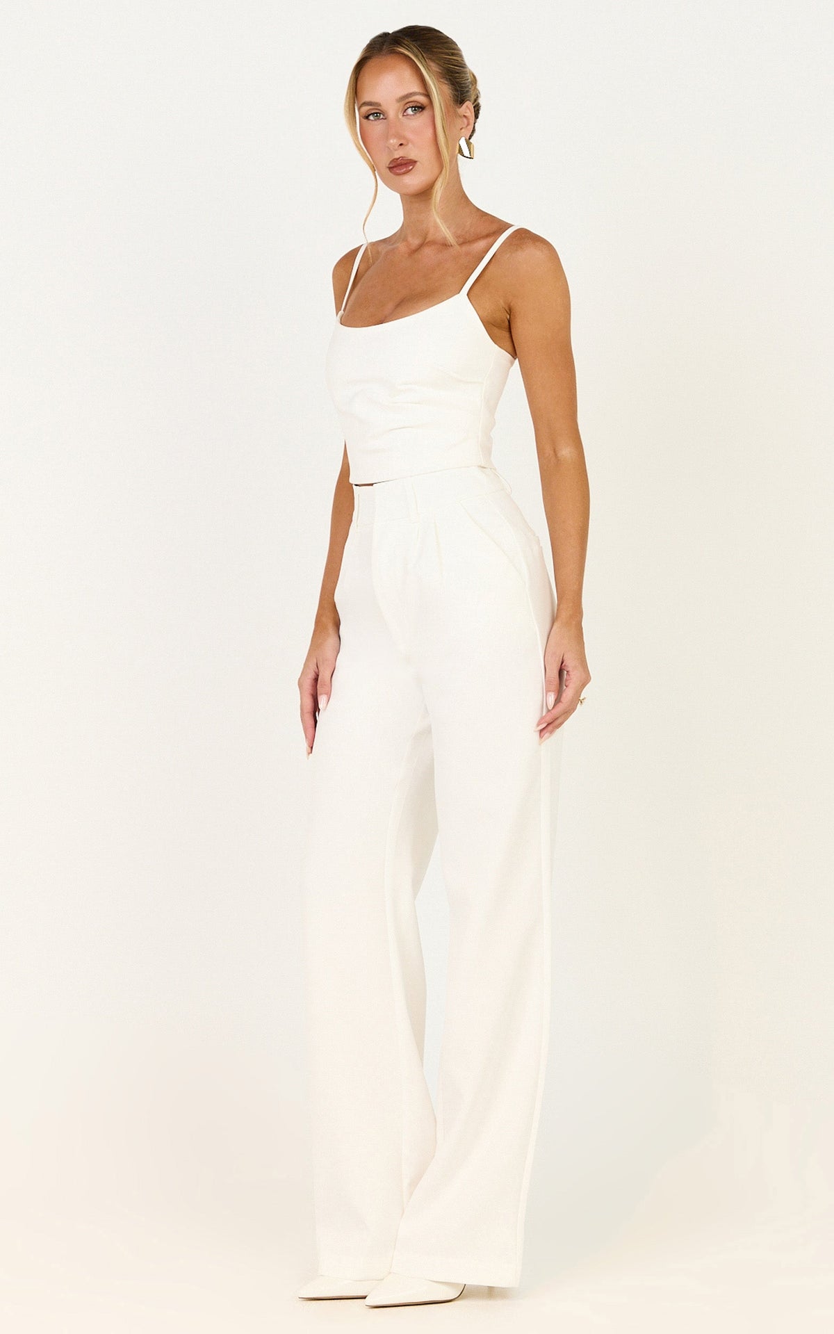 Liora Top - Pin Tucked Scoop Neck Top in White