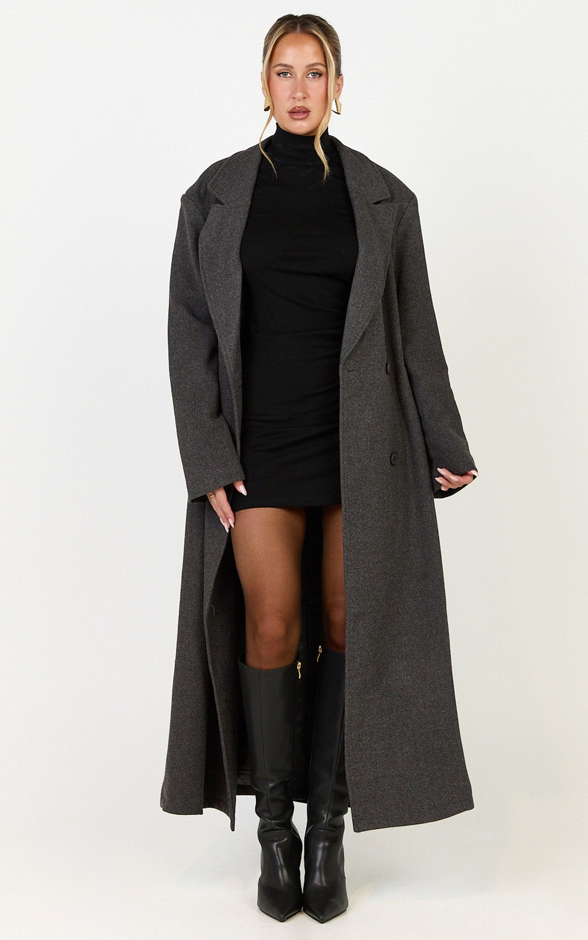 Eloise Coat - Oversized Longline Tailored Coat in Grey Marle