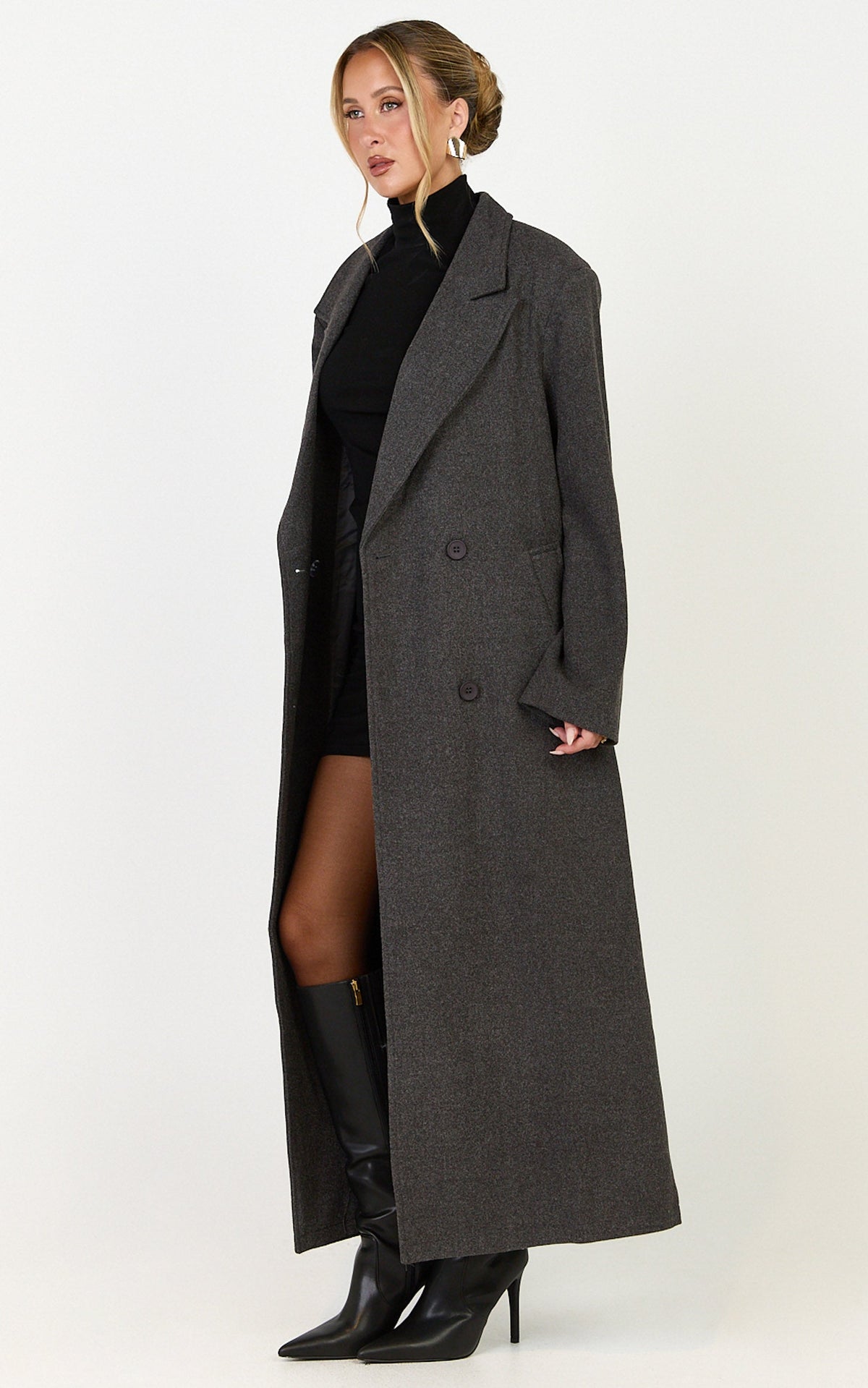 Eloise Coat - Oversized Longline Tailored Coat in Grey Marle