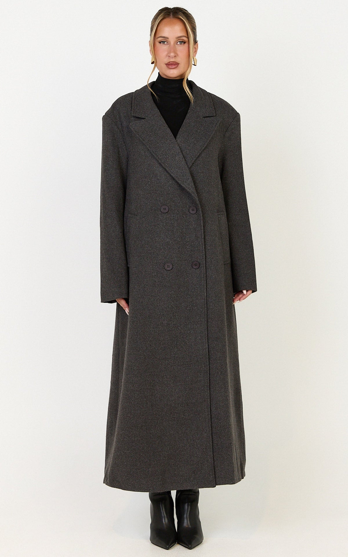 Eloise Coat - Oversized Longline Tailored Coat in Grey Marle