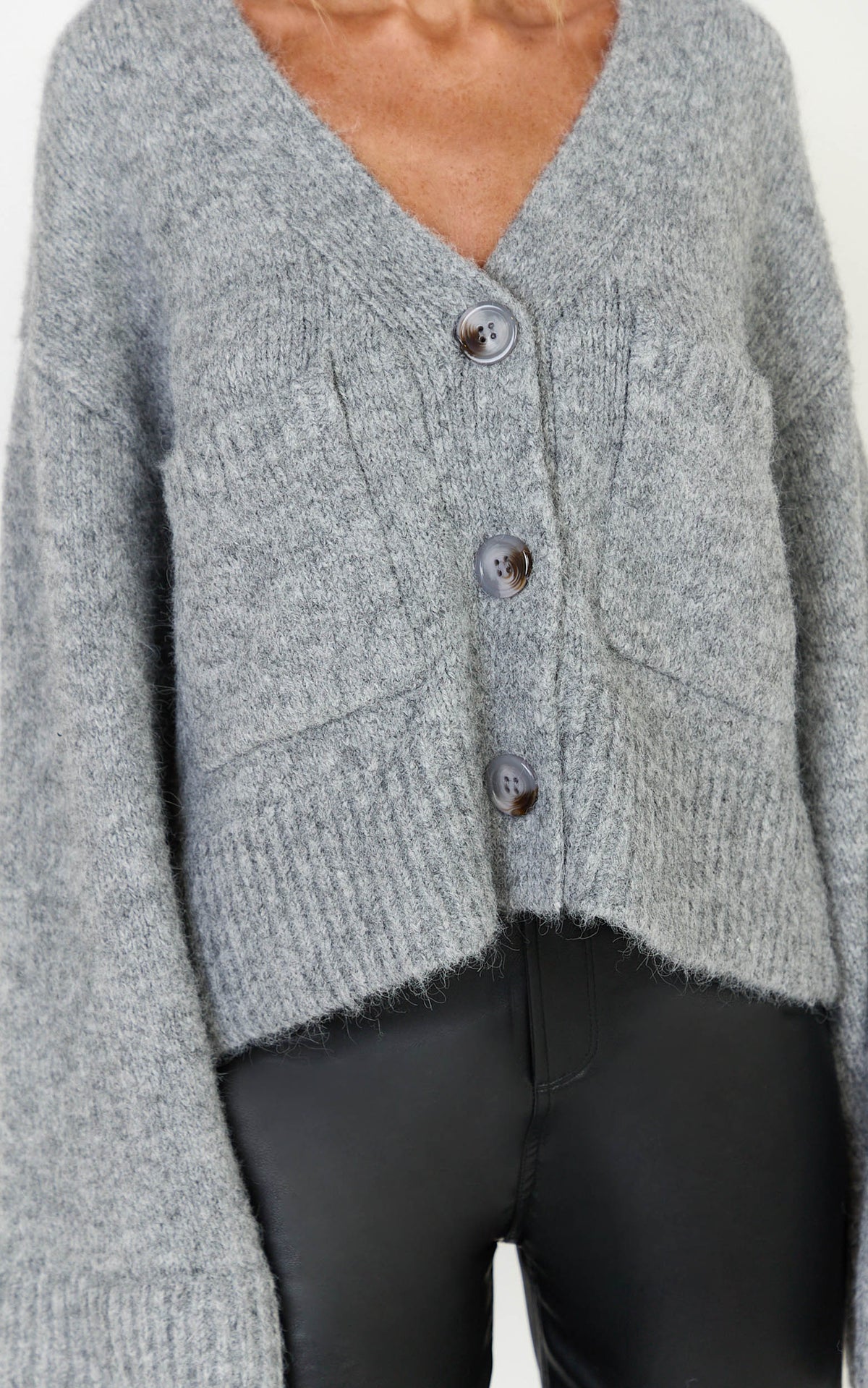 Becka Cardigan - Oversized Recycled Knitted Button Through Cardigan in Grey