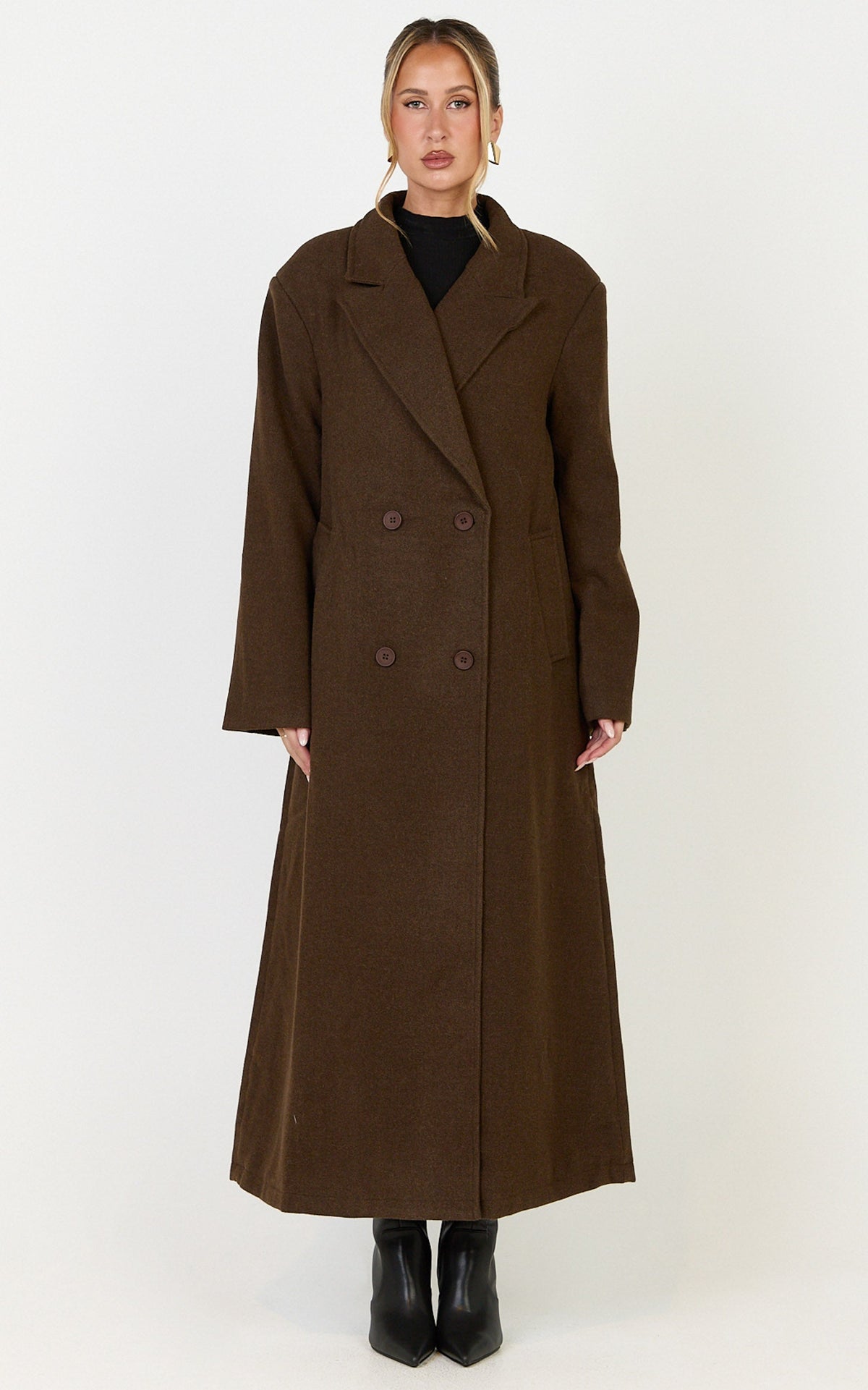 Eloise Coat - Oversized Longline Tailored Coat in Mocha Brown