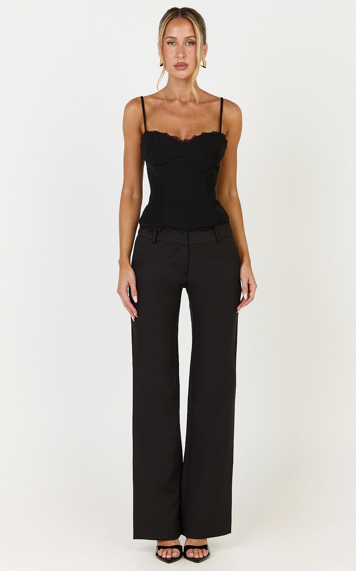 Elliot Pants - Mid Rise Pinstripe Bootleg Pants in Black
