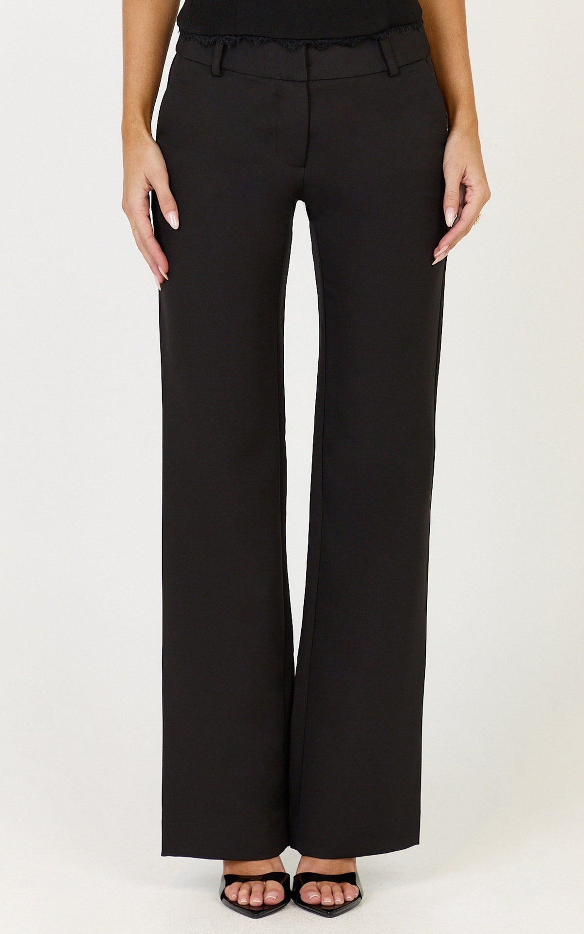 Elliot Pants - Mid Rise Pinstripe Bootleg Pants in Black