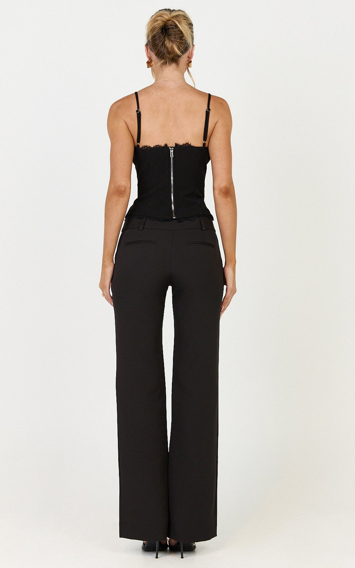 Elliot Pants - Mid Rise Pinstripe Bootleg Pants in Black