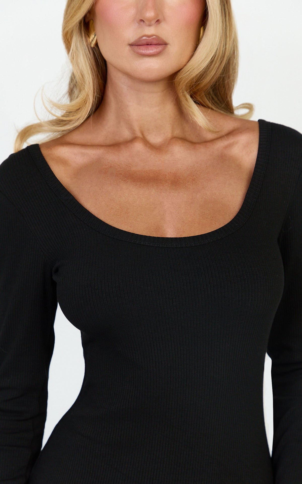 Gabriella Maxi Dress - Long Sleeve Scoop Neck Dress in Black