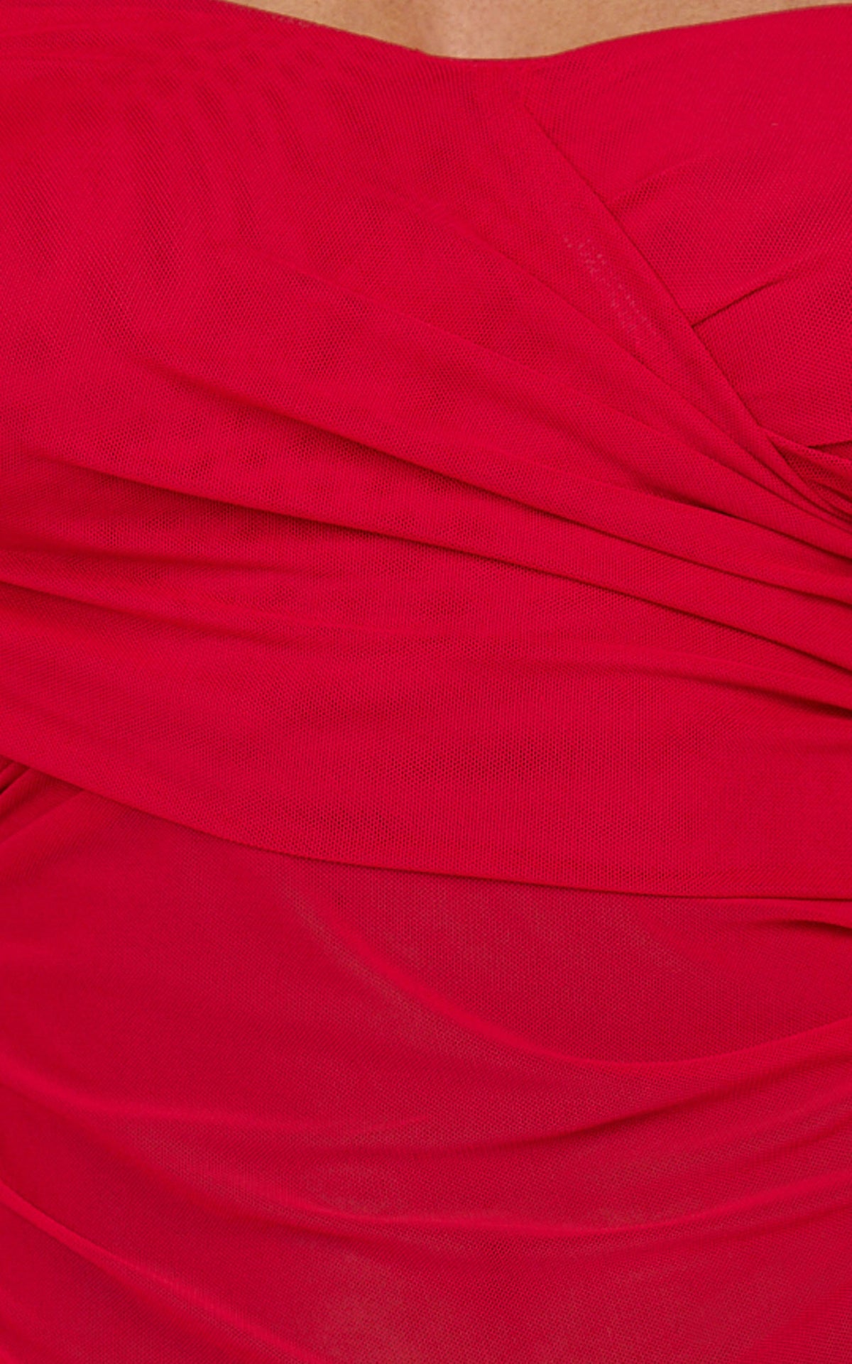 Jade Mini Dress - Long Sleeve Off Shoulder Draped Bias Cut Dress in Red