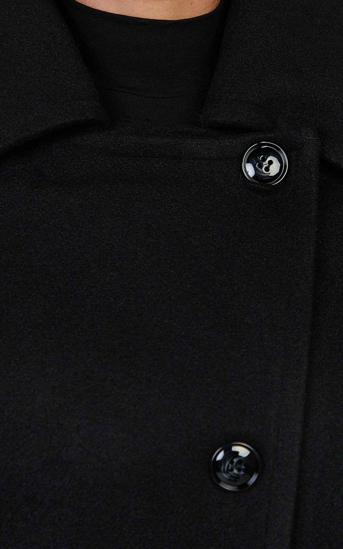 Rina Coat - Oversized Three Button Front Closure Coat in Black