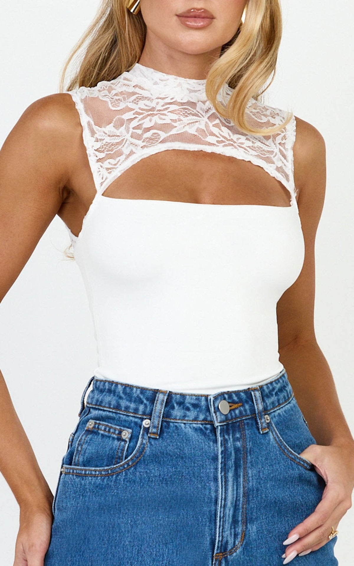Blanche Top - Cut Out Lace Top in White