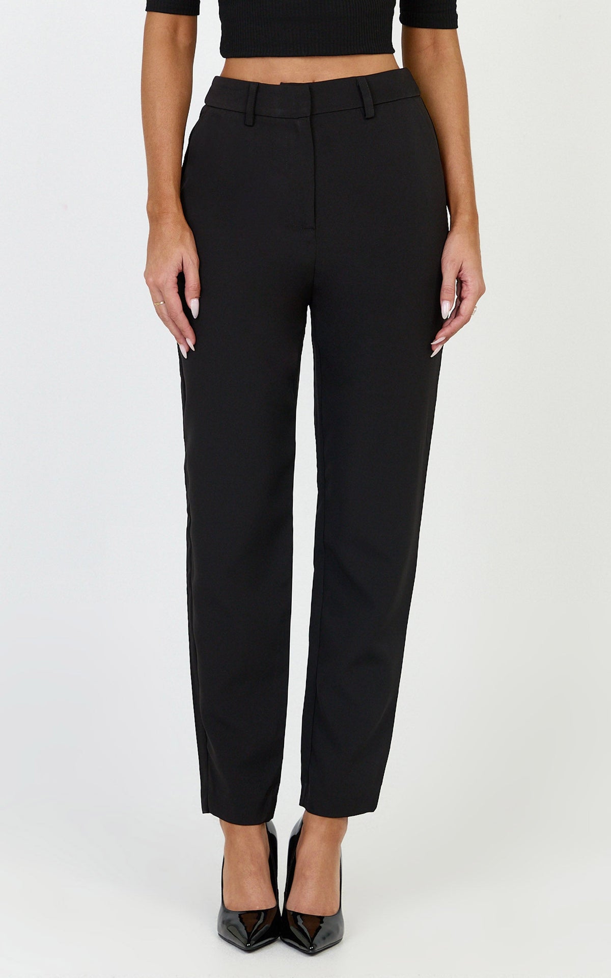 Hermie Pants - High Waisted Cropped Tailored Pants in Black