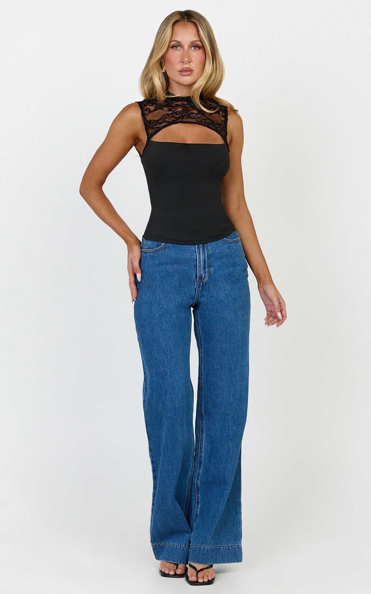 Blanche Top - Cut Out Lace Top in Black