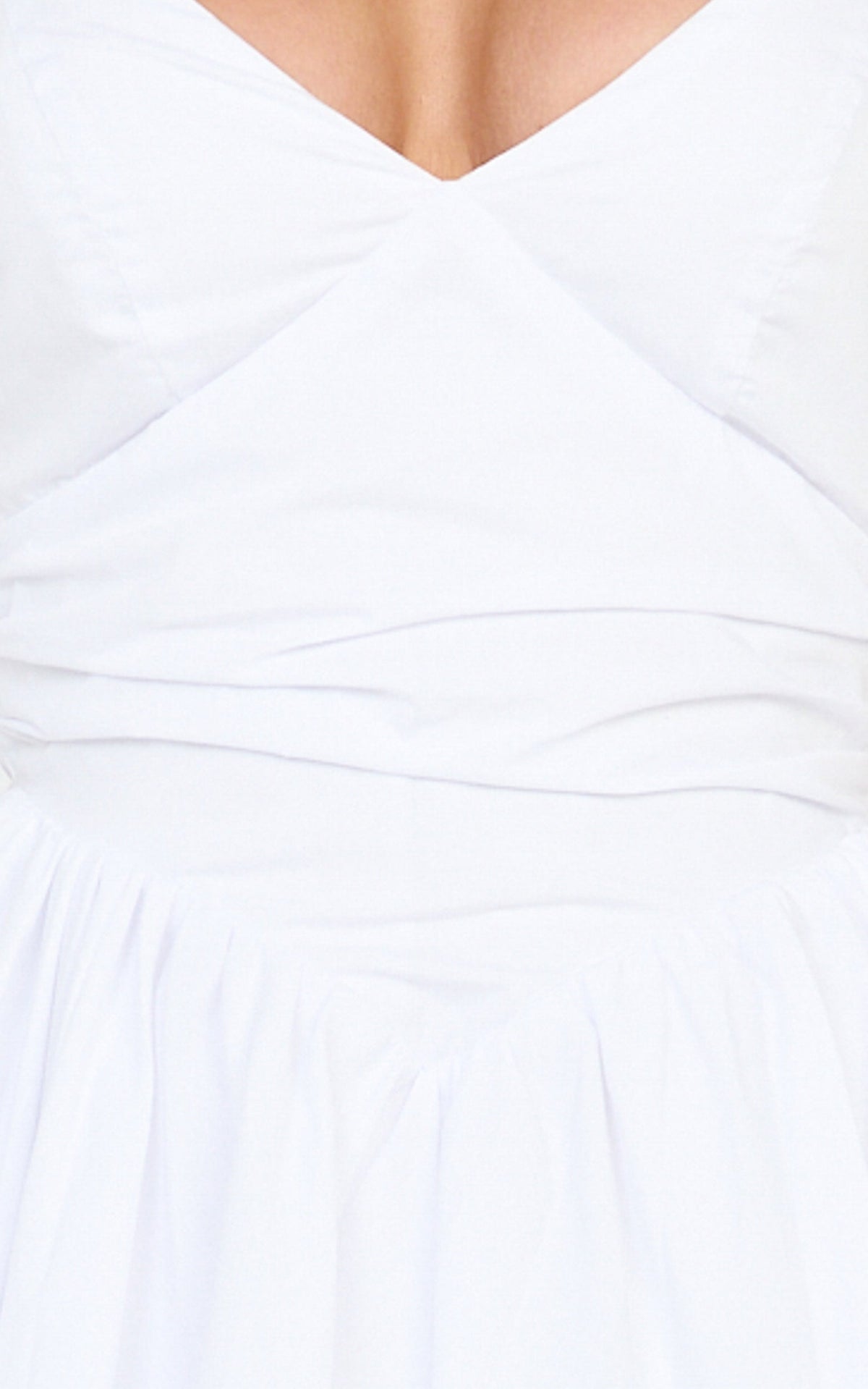 Julie Mini Dress - V Neck Drop V Waist Pleated Dress in White