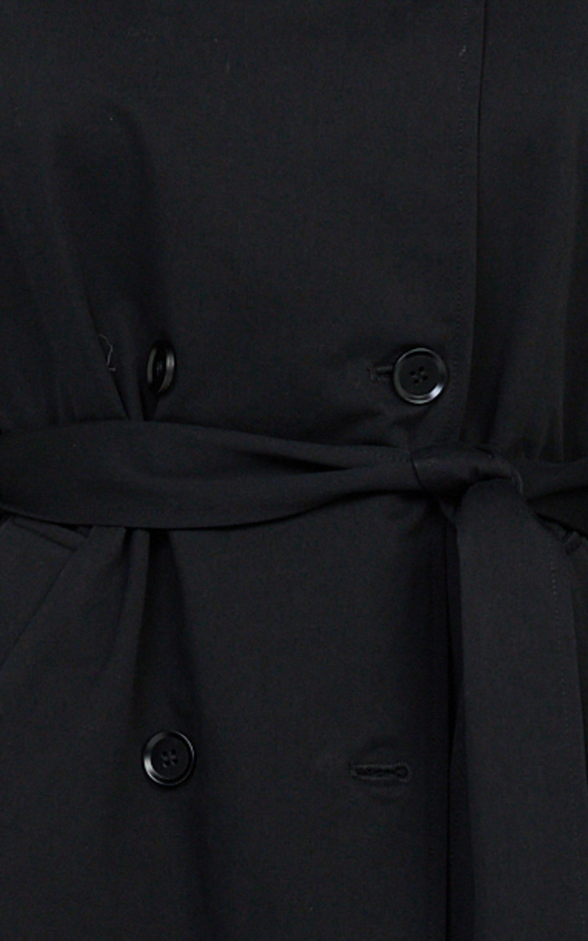 Isla Coat - Funnel Neck Double Breasted Longline Trench Coat in Black