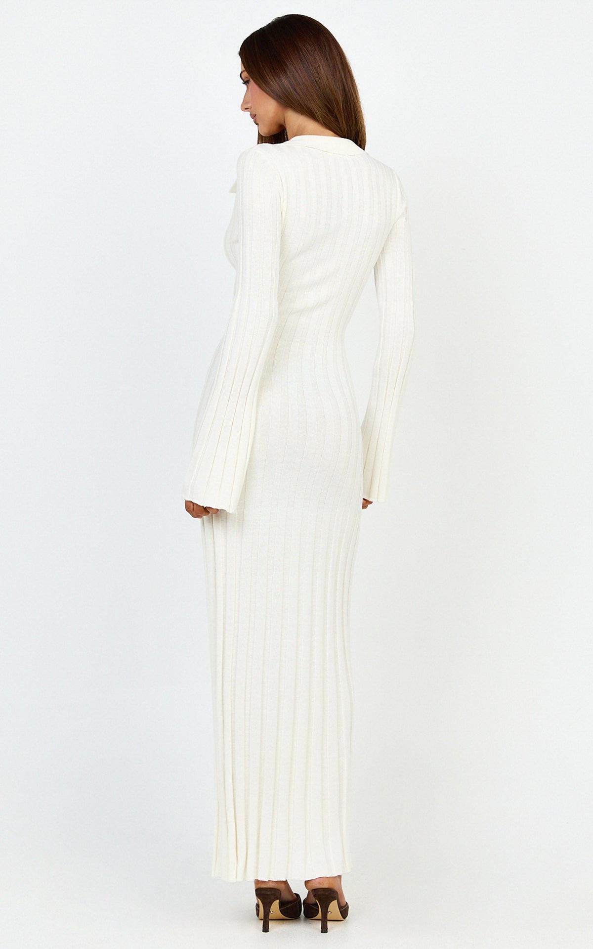 Pamela Midi Dress - Ribbed Knit Poli Midi Dress in Off White