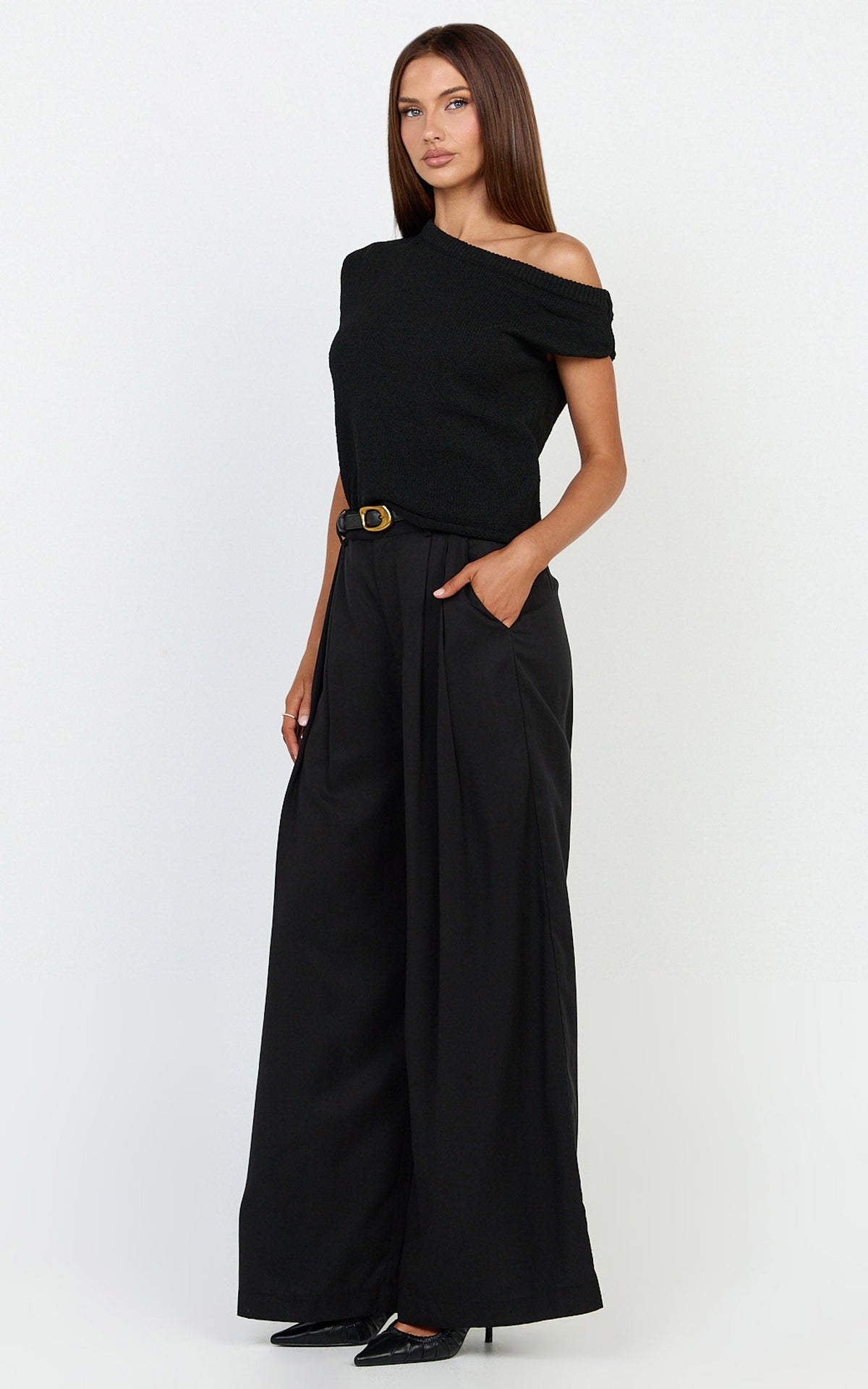 Marilou Top - Knit Off Shoulder Top in Black