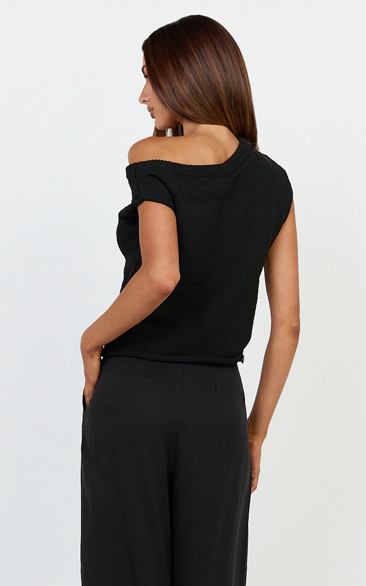 Marilou Top - Knit Off Shoulder Top in Black