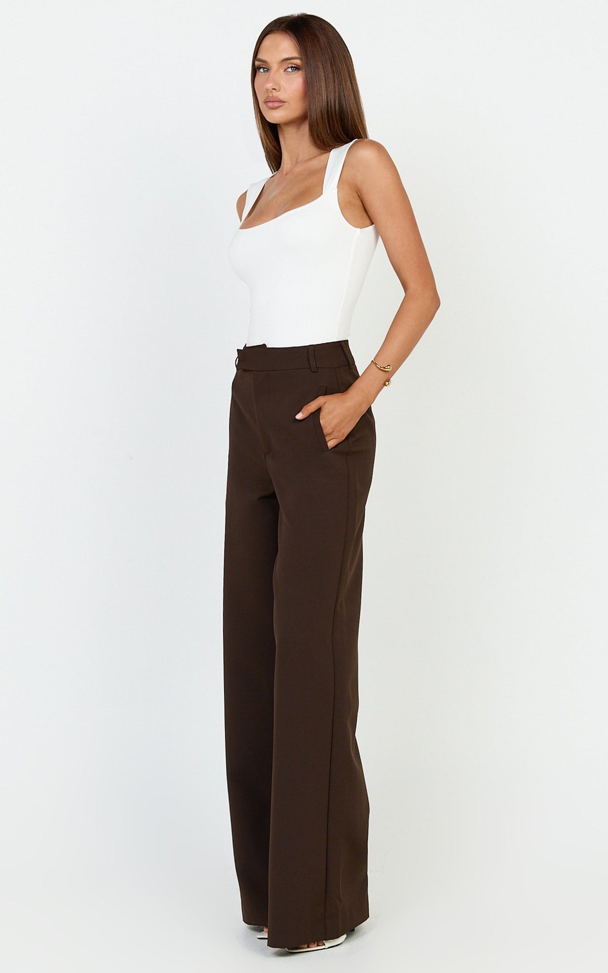 Nerine Bodysuit - Wide Strap Scoop Neck in White