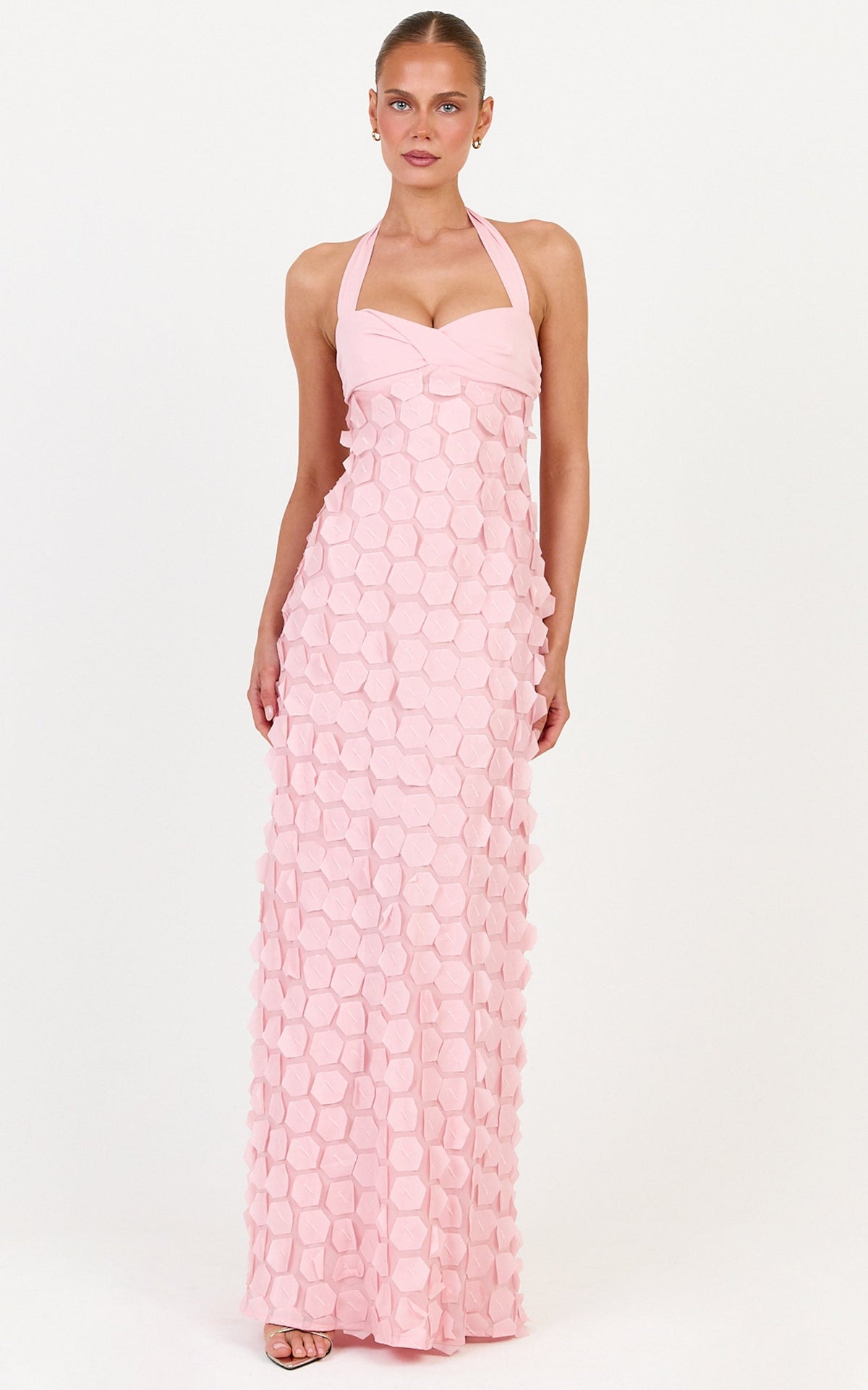 Sloane Maxi Dress - Sweetheart Halter Neck Dress in Pink