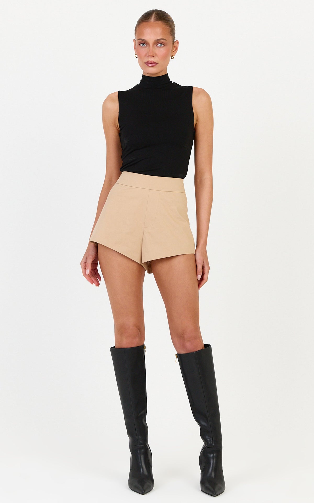 Freya Shorts - High Waisted Mini Shorts in Light Beige
