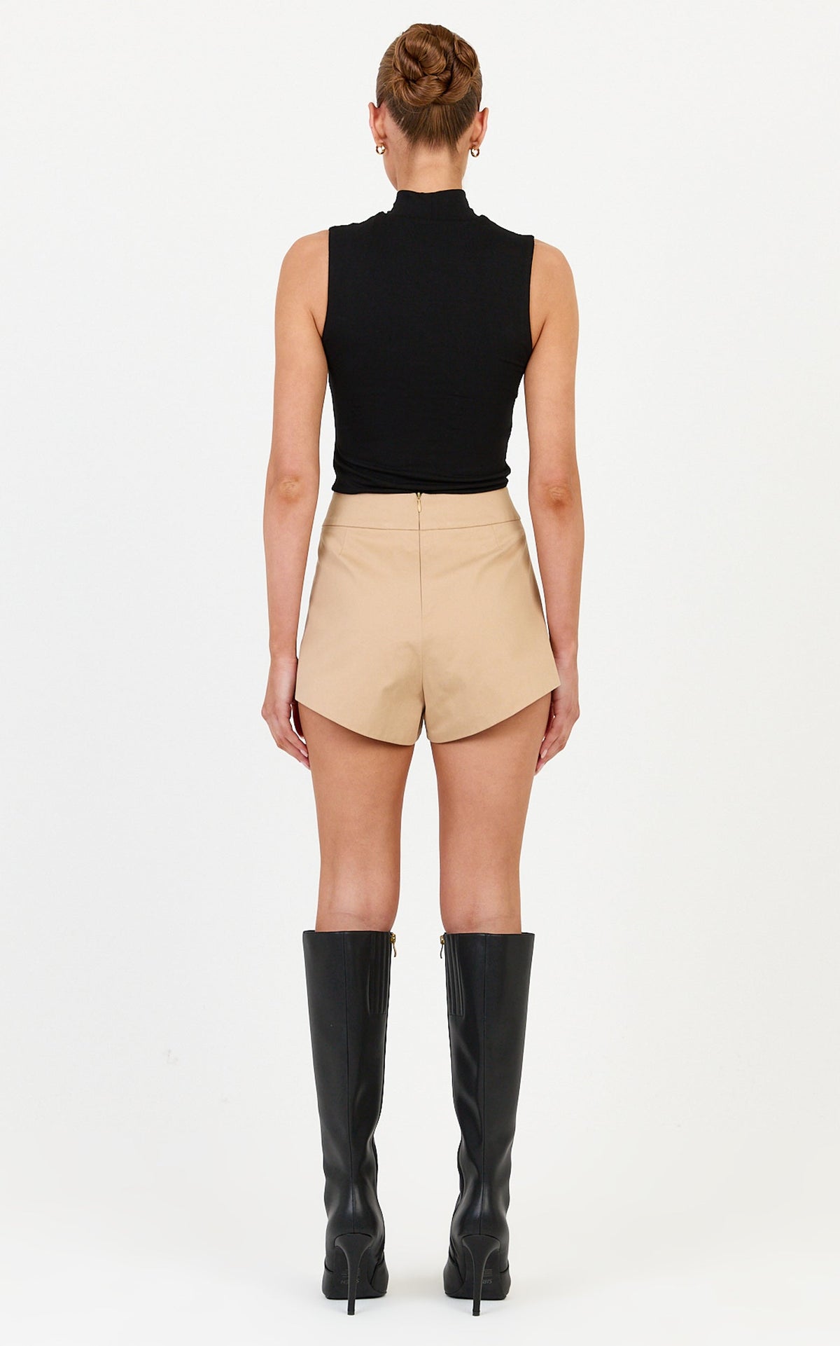 Freya Shorts - High Waisted Mini Shorts in Light Beige