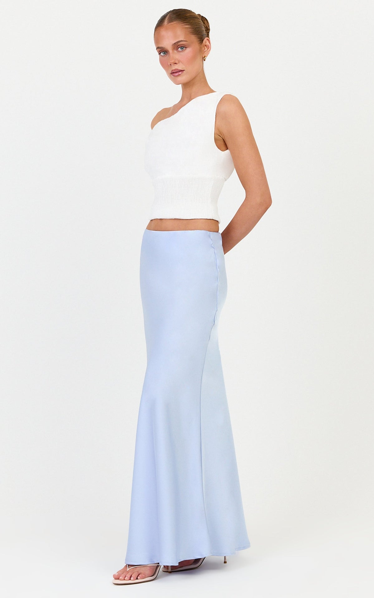 Amari Maxi Skirt - High Waisted Bias Cut Skirt in Baby Blue