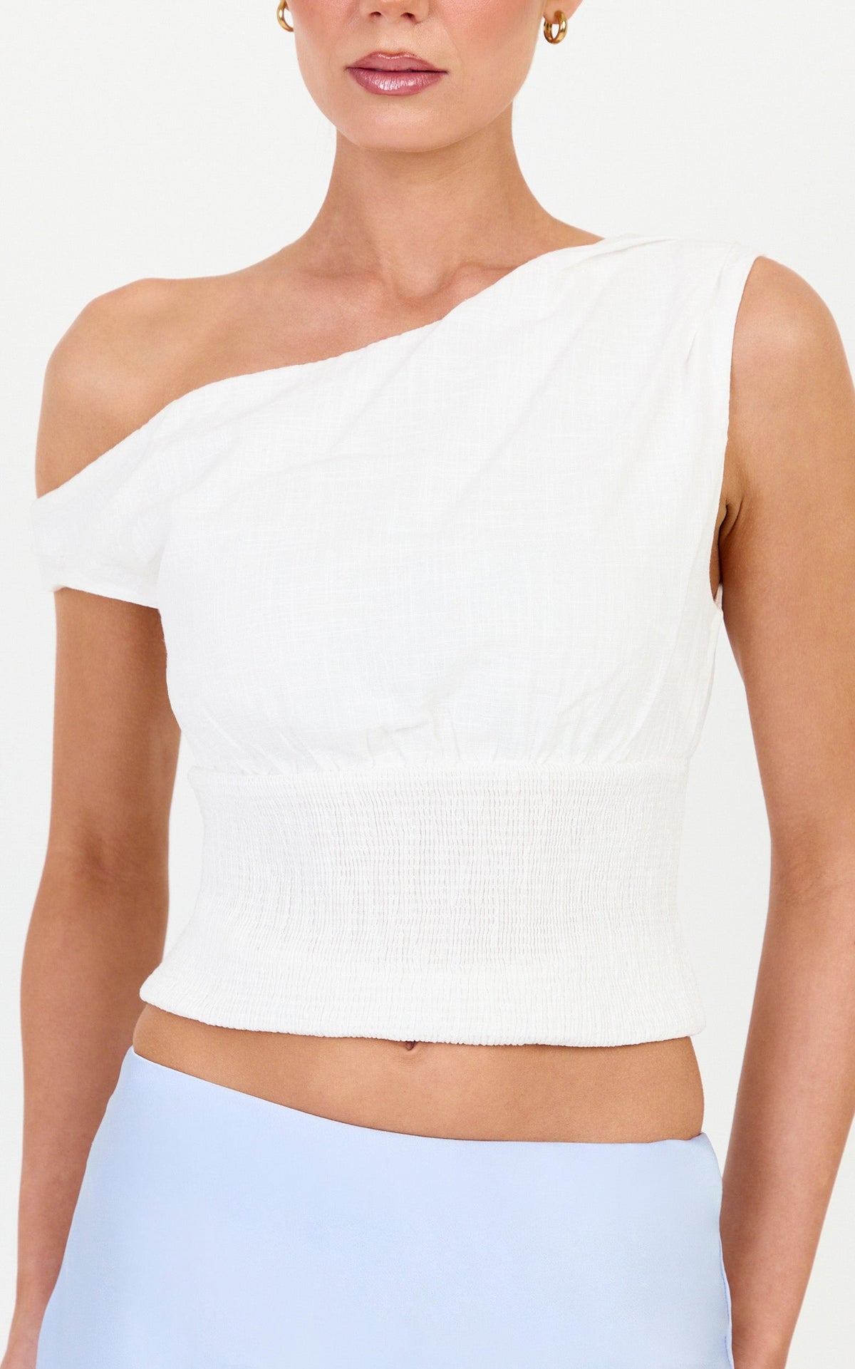 Juniper Top - Off Shoulder Smocked Waist Top in Off White