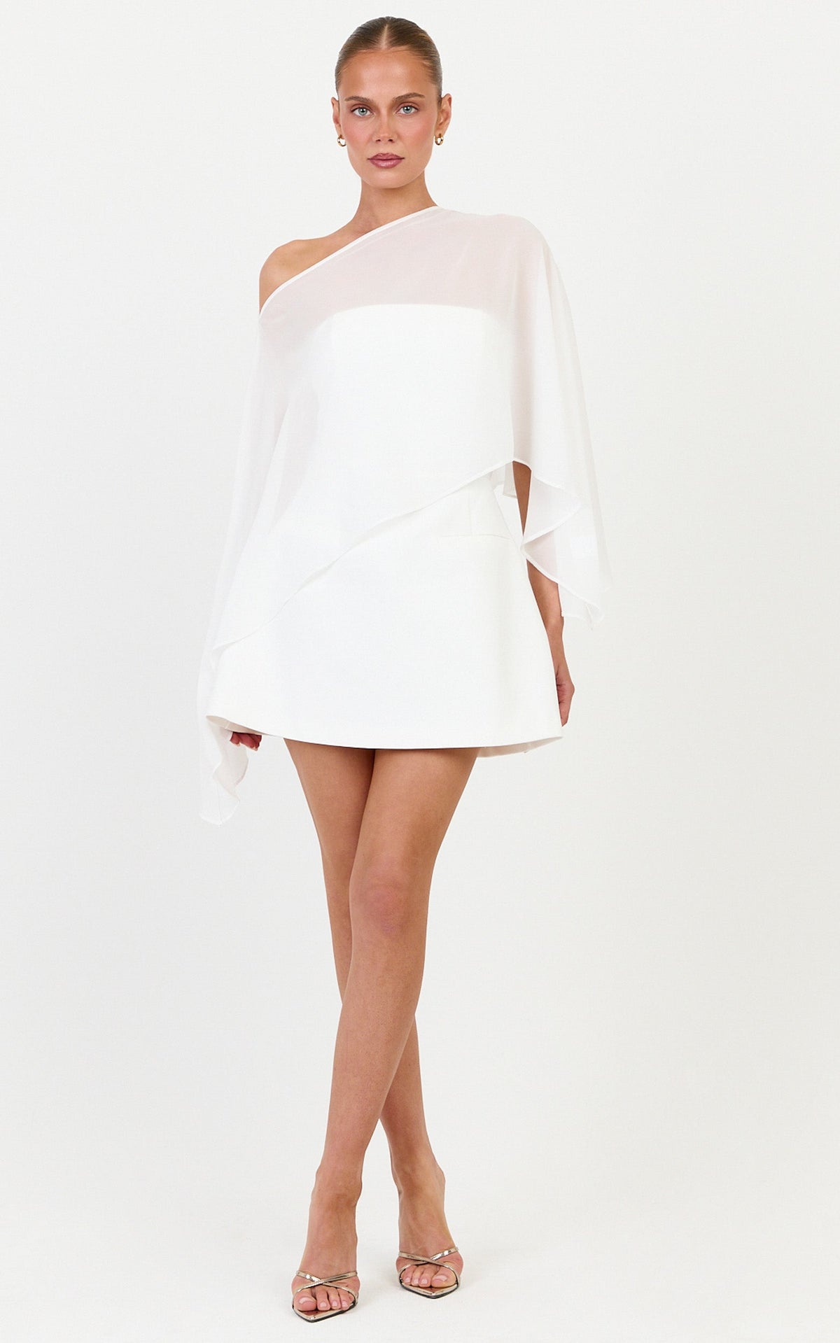 Aya Top - Sheer Off Shoulder Cape Top in White