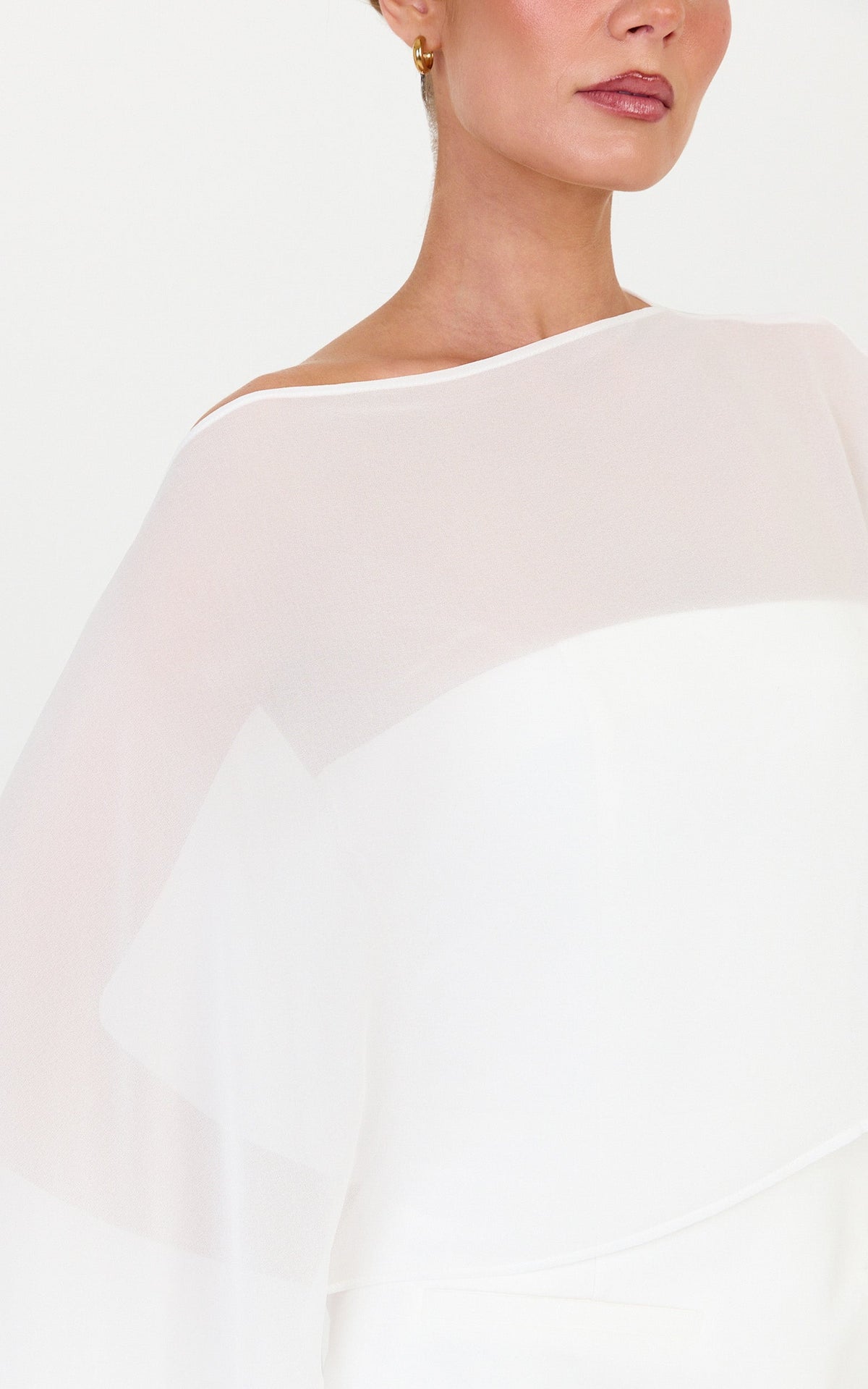 Aya Top - Sheer Off Shoulder Cape Top in White