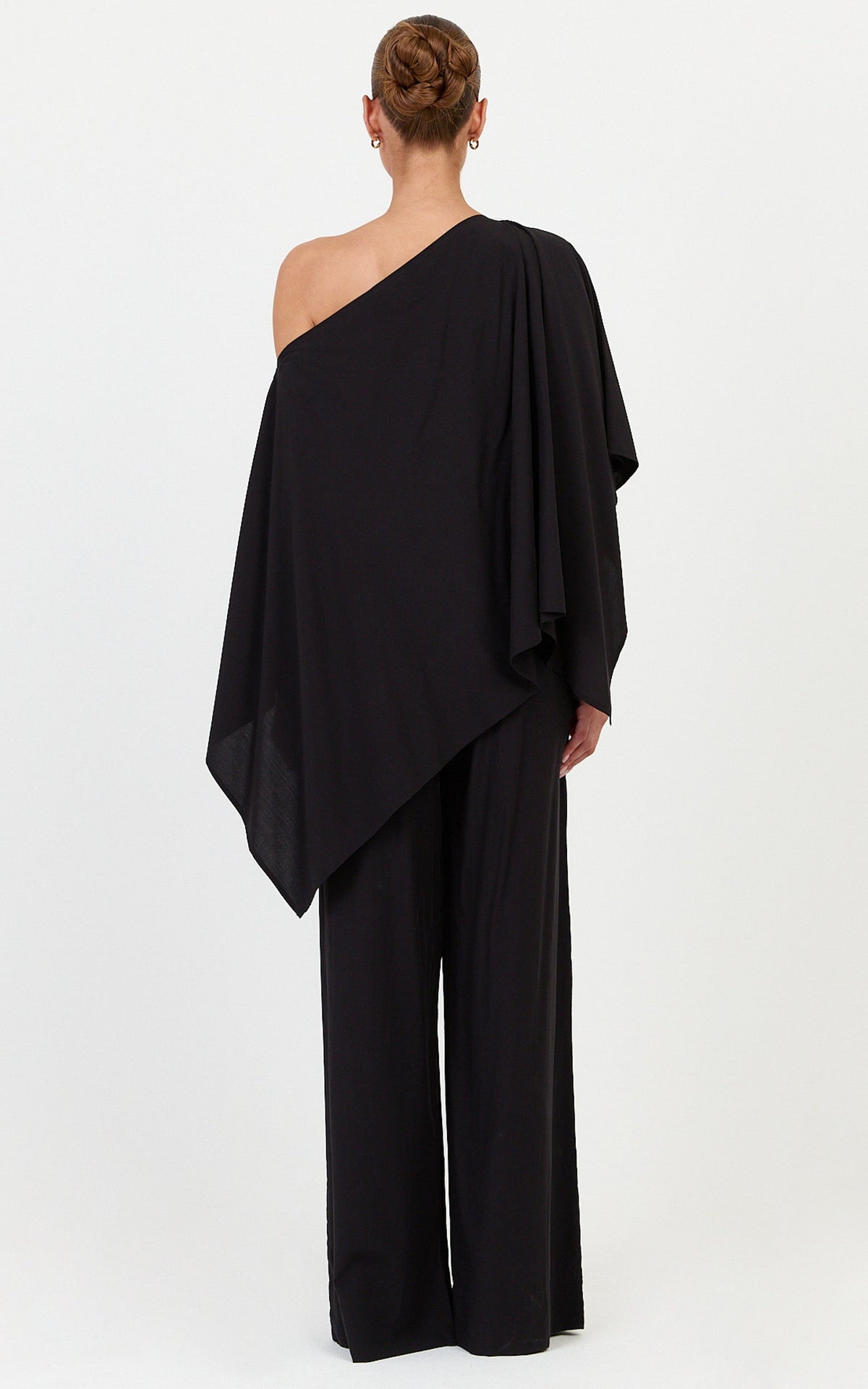 Beatrice Two Piece Top and Pants Set - Off Shoulder Cape Top and Pants Set in Black