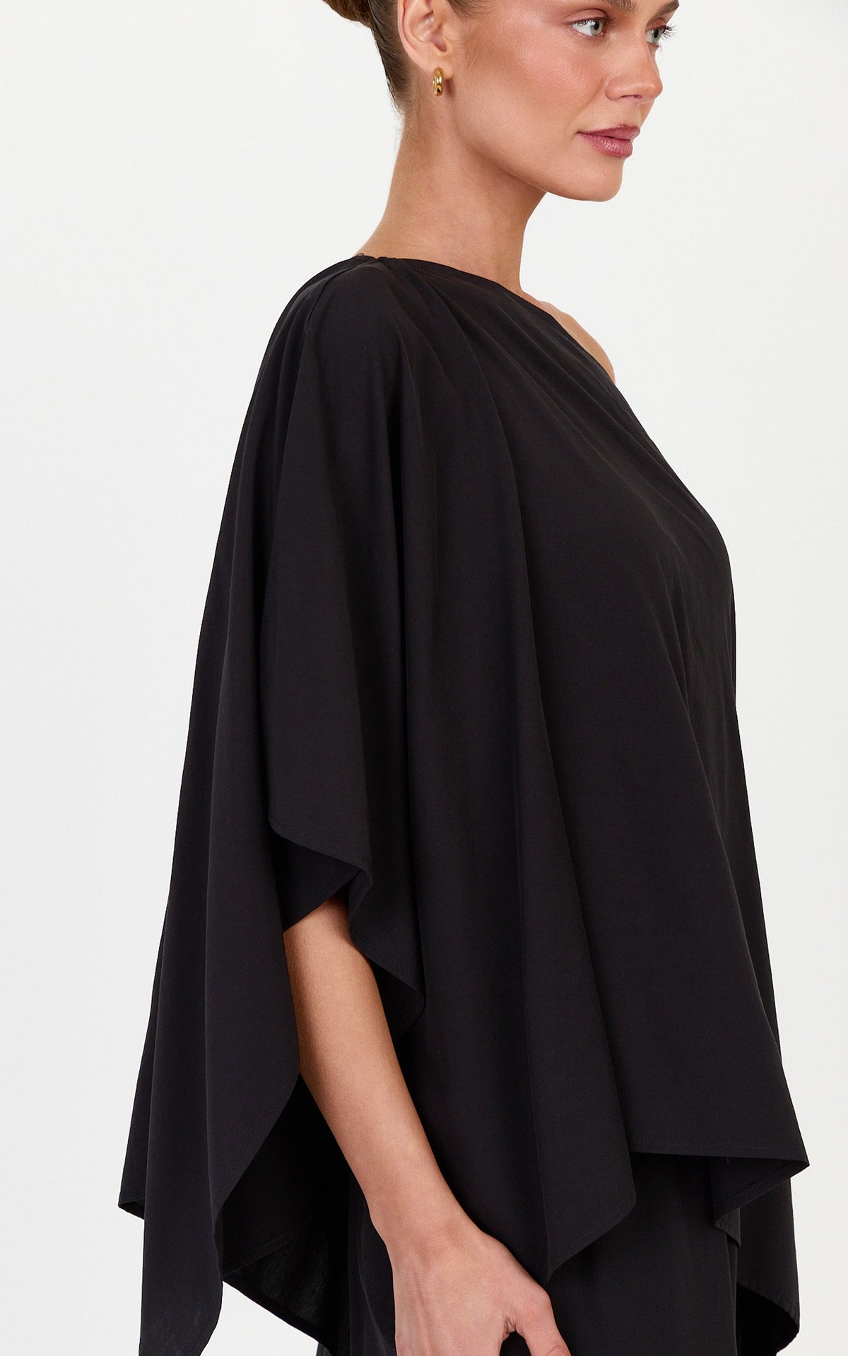 Beatrice Two Piece Top and Pants Set - Off Shoulder Cape Top and Pants Set in Black