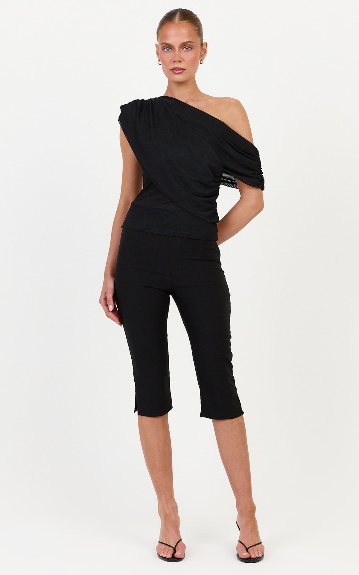 Blossom Top - Draped One Shoulder Top in Black