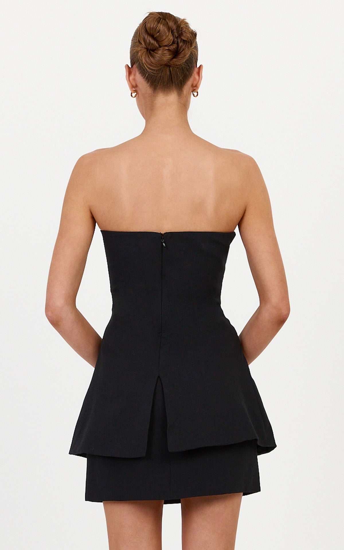 Eliza Two Piece Top and Skirt Set - Strapless Tailored Longline Top and Skirt Set in Jet Black