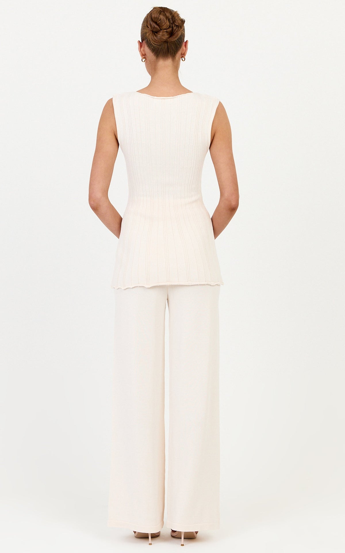 Elodie Two Piece Set - Rib Knit Top and Pant Set in Off White