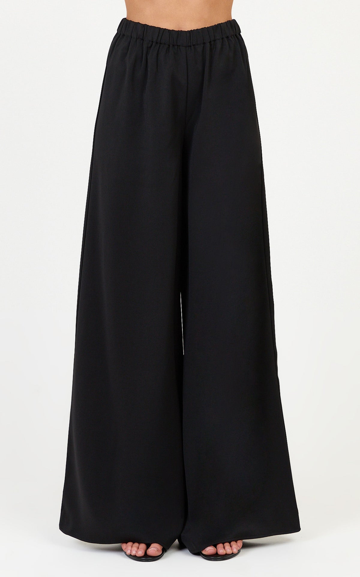 Jane Two Piece Top and Pants Set - Strapless Longline Top and Wide Leg Pants Set in Black
