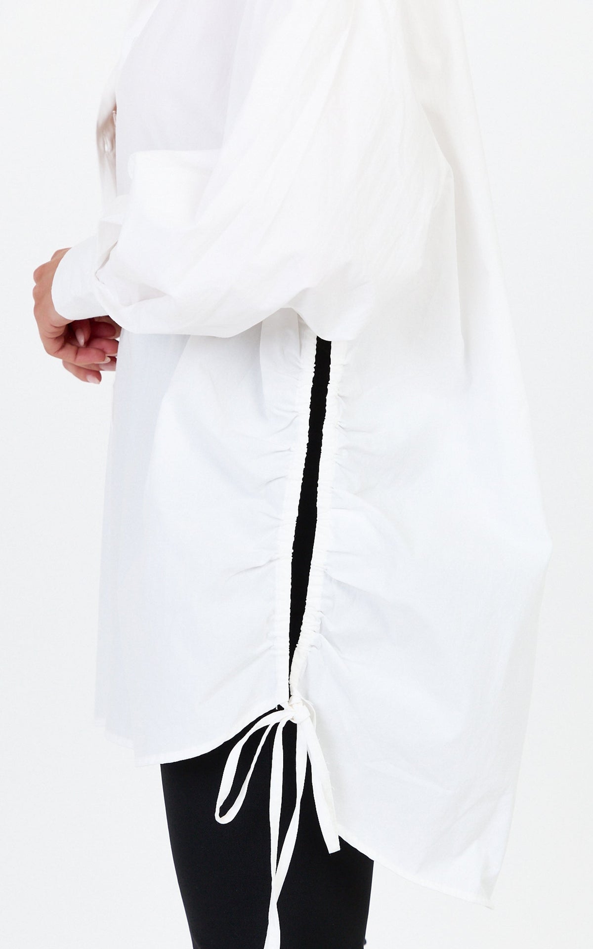 Kalpena Shirt - Ruched Side Oversized Shirt in White