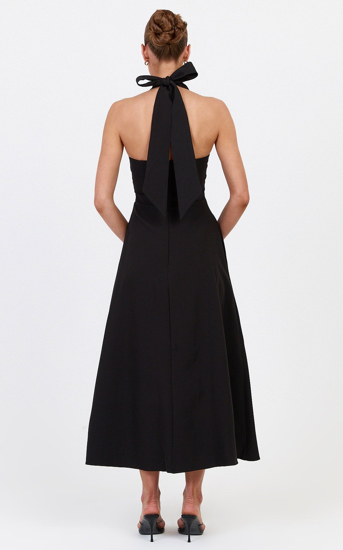 Karissa Midi Dress - Halter Neck Fit and Flare Midi Dress in Black