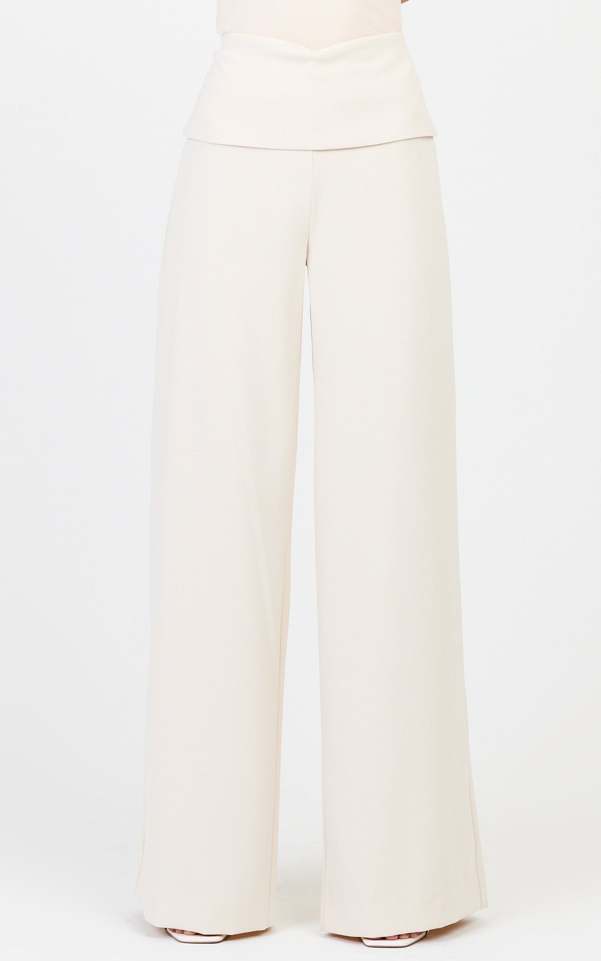 Violet Pants - Folded Waistband Wide Leg Pants in Cream