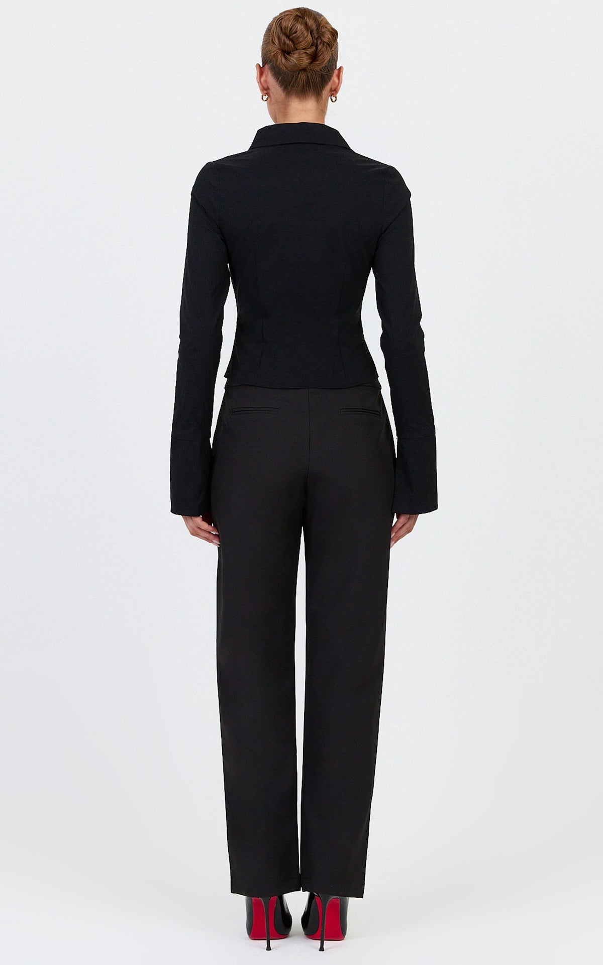 Zareena Top - Button Down Collar Shirt in Black