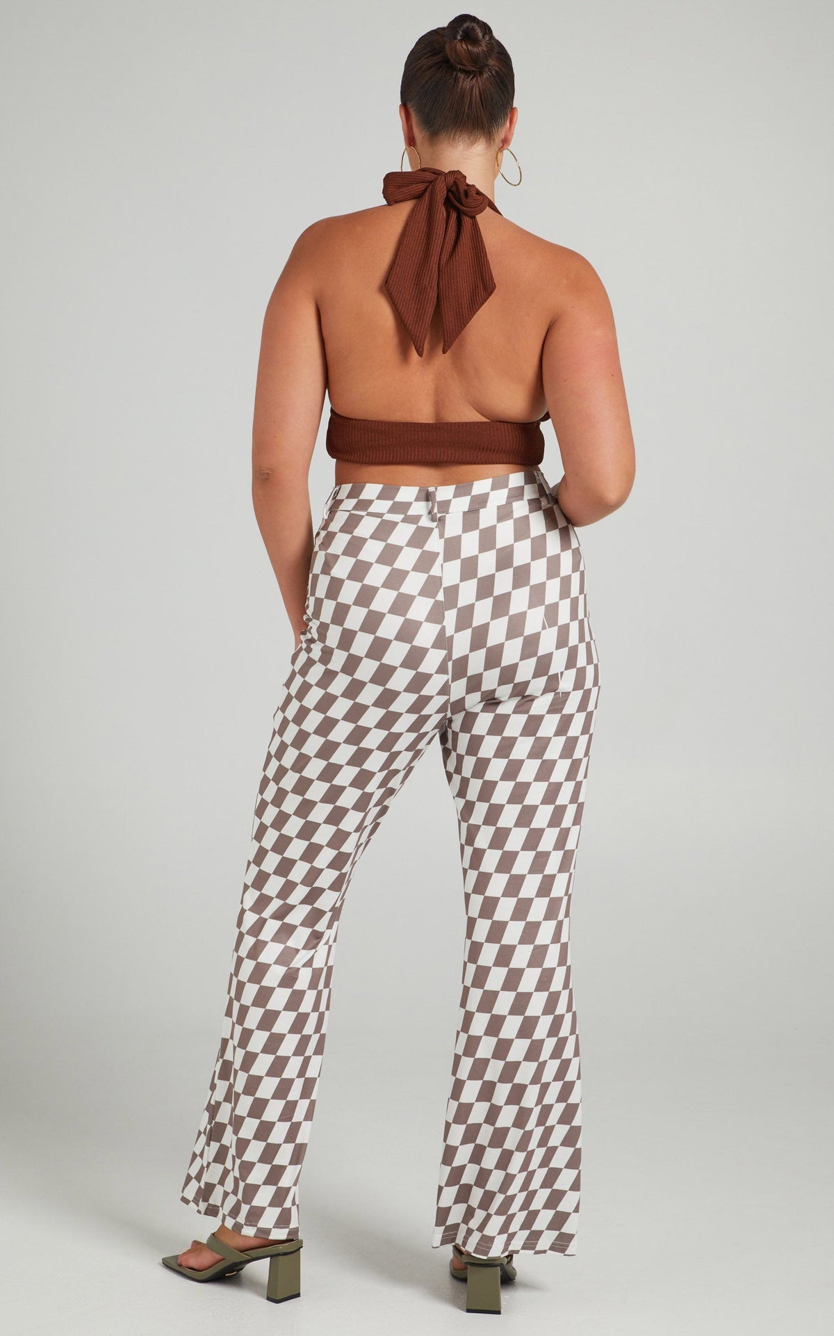 Lenny Pants - Mid Rise Pants in Brown check
