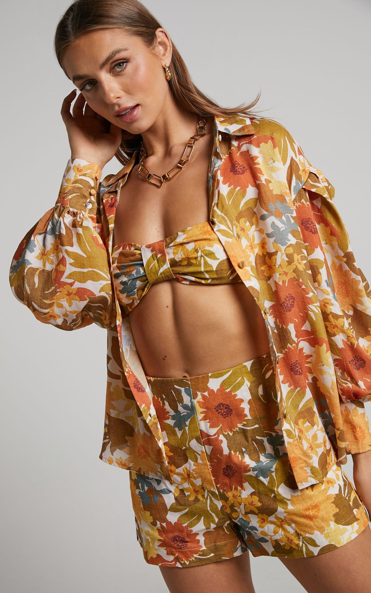 Amalie The Label - Emerson Linen Blend Knotted Bandeau Top in Emerson Floral