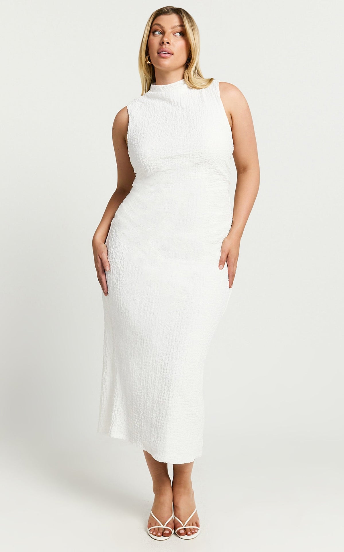 Aleks Midi Dress - High Neck Bodycon Dress in Off White