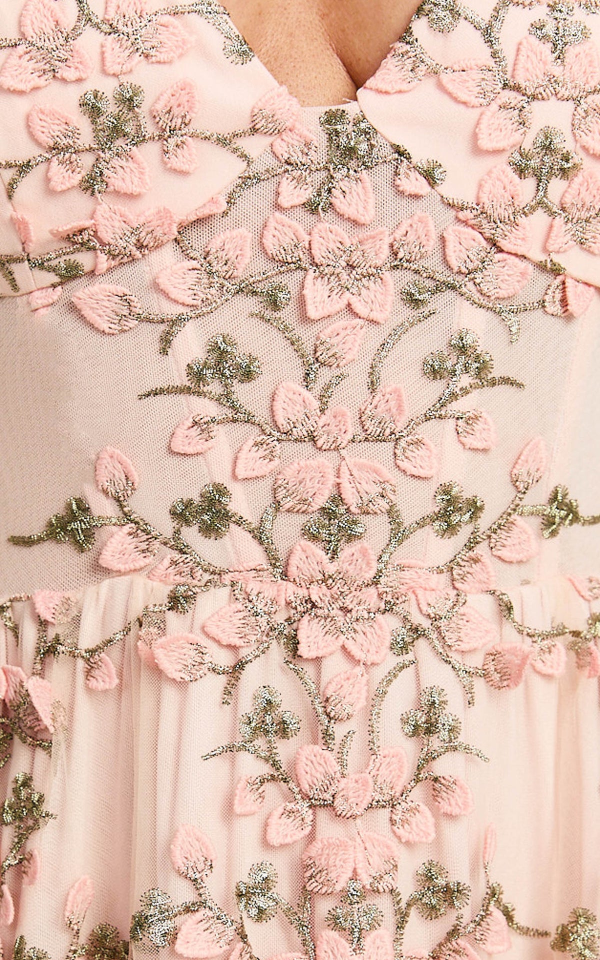 Amalie The Label - Lou V Neck Embroidered Tulle Midi Dress in Blush