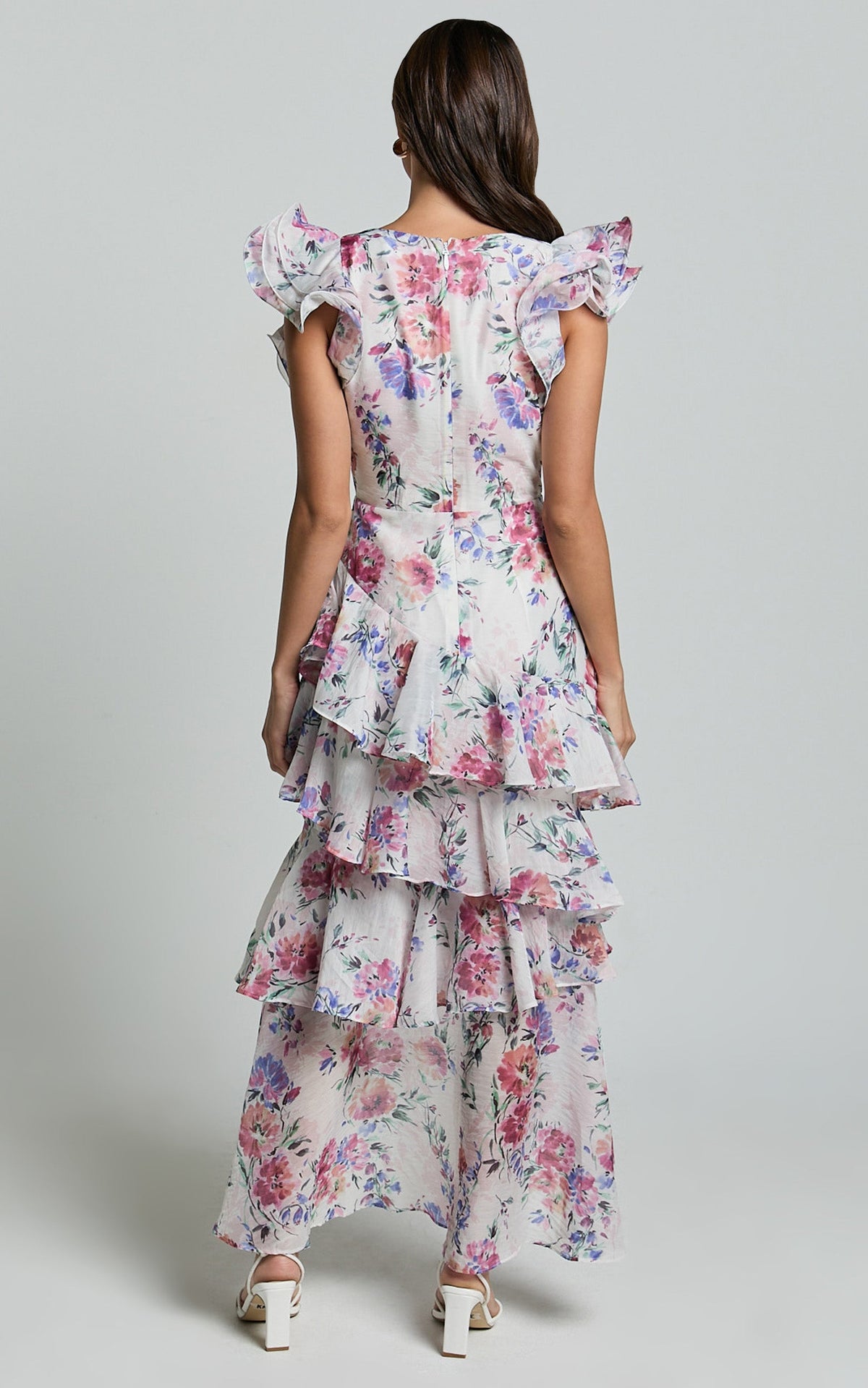 Amalie The Label - Sienah Ruffle Sleeve Tiered Midi Dress in Delhia Floral Print