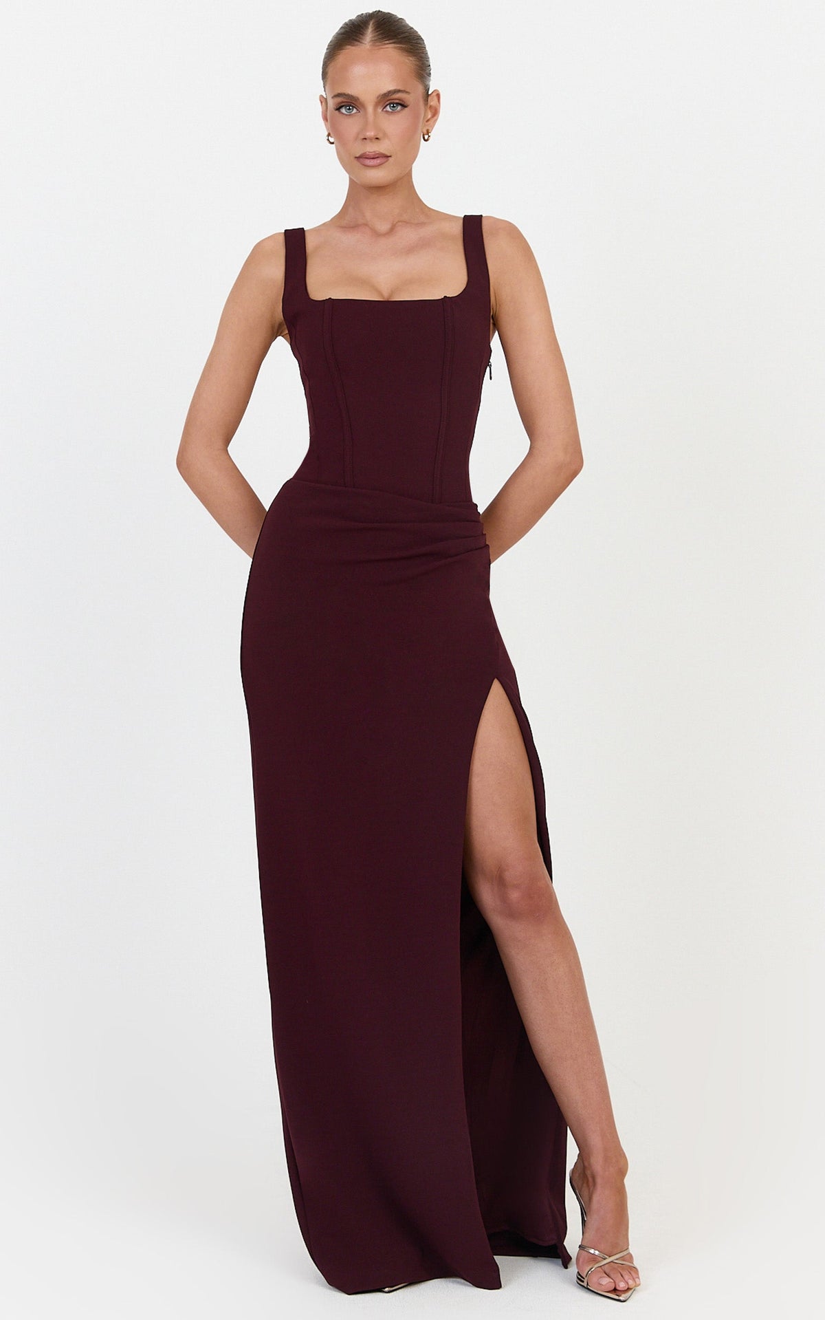 Amara Maxi Dress - Corset Bodice Lace Up Dress in Plum