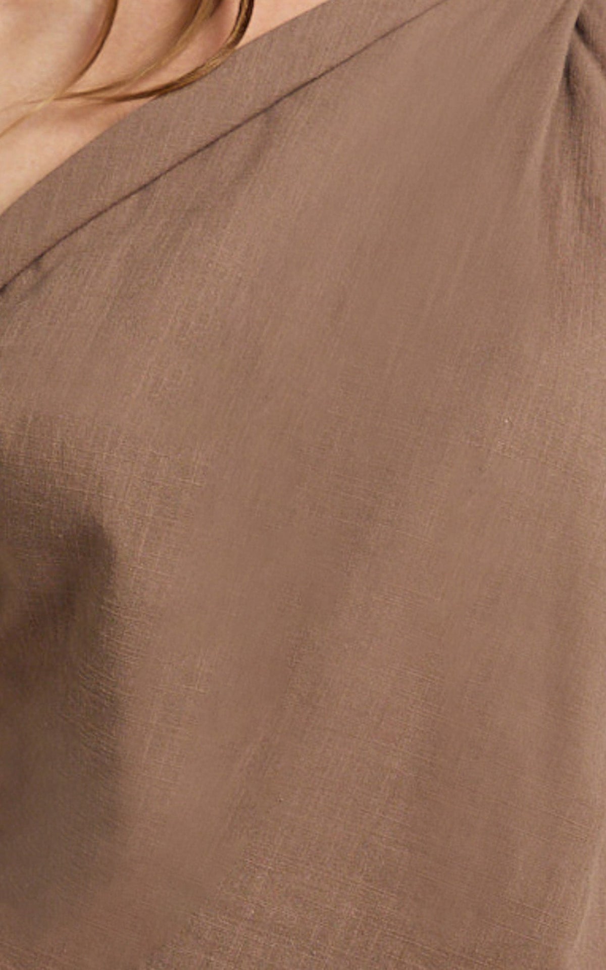 Annalie Two Piece Top and Pants Set - Off Shoulder Linen Set in Mocha
