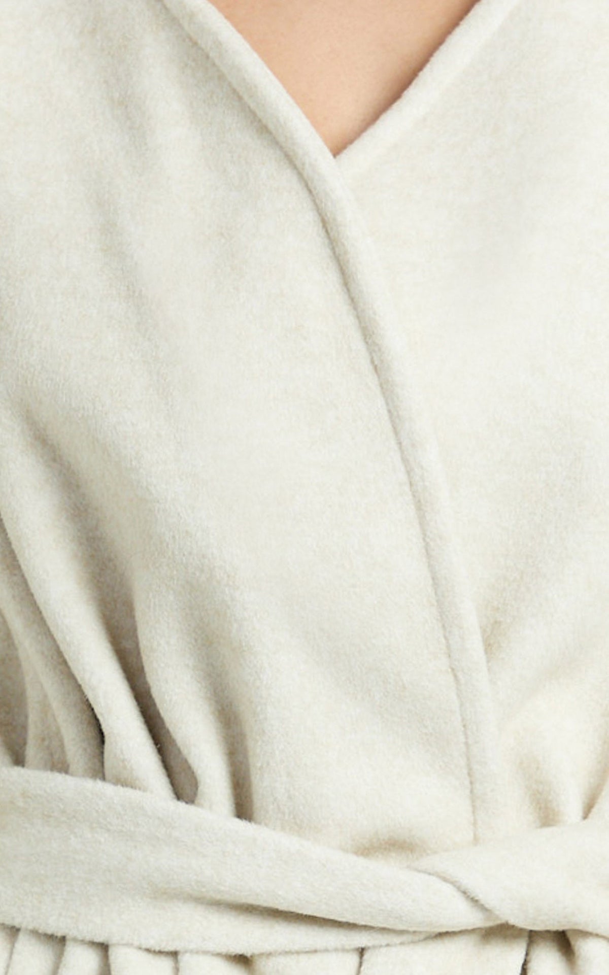 Annalise Jacket - Collarless Tie Waist Wool Look Jacket in Cream
