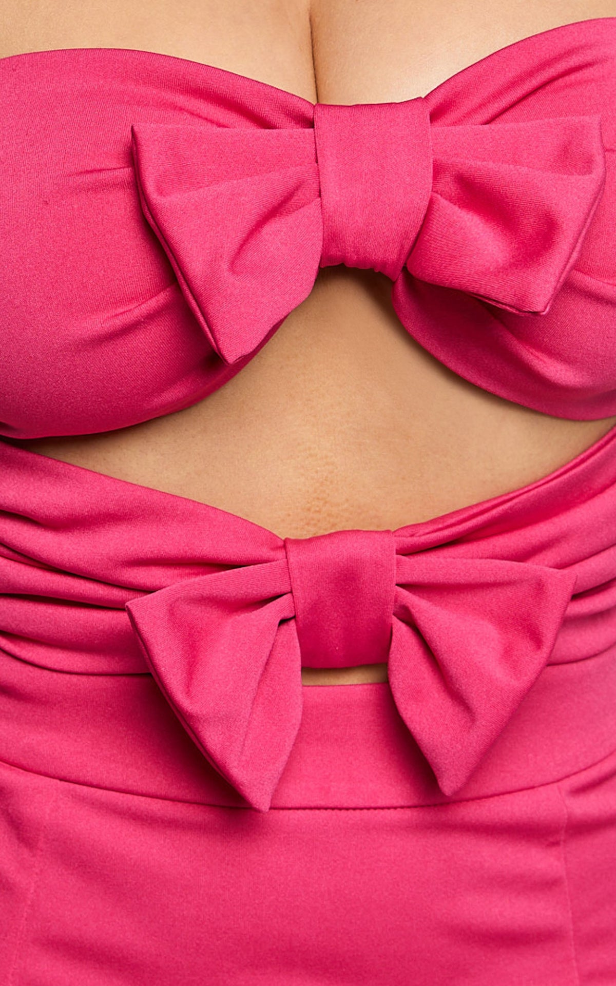 Annette Mini Dress - Strapless Cut Out Ribbon Detail Dress in Fuschia