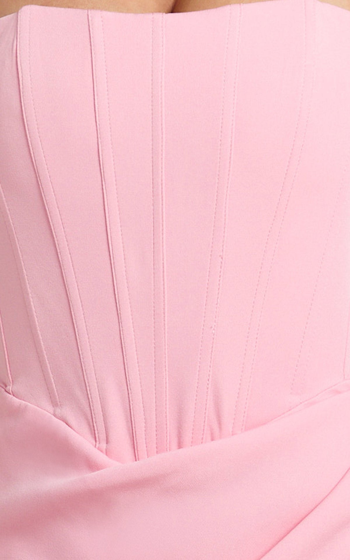 Avery Midi Dress - Strapless Draped Side Split Dress in Pink