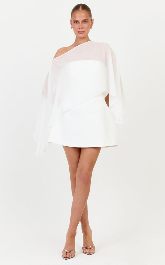 Aya Top - Sheer Off Shoulder Cape Top in White
